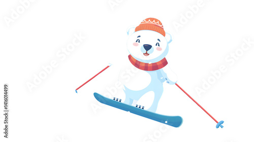 Cute Polar Bear Happy Skiing Illustration for Winter Fun