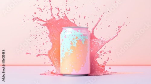 Colorful beverage with splashing liquid in pastel shades and vibrant explosion