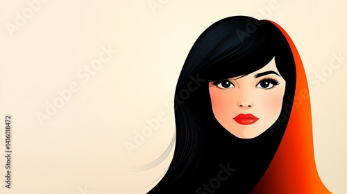 Obraz na płótnie Woman with black hair and red lipstick appears against a cream colored background with an orange overlay. w salonie