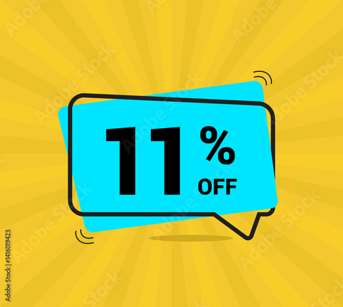 11% OFF sale. Coupon of Discount Price. Discount promotion. Banner for One percent off offers. Yellow and blue Design Template Concept. Vector illustration.