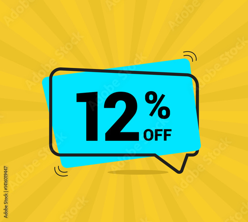 12% OFF sale. Coupon of Discount Price. Discount promotion. Banner for One percent off offers. Yellow and blue Design Template Concept. Vector illustration.