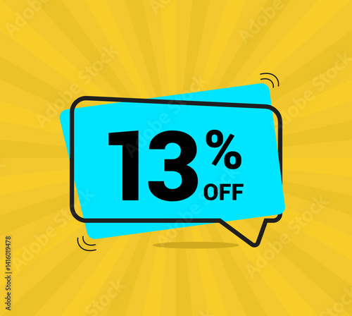 13% OFF sale. Coupon of Discount Price. Discount promotion. Banner for One percent off offers. Yellow and blue Design Template Concept. Vector illustration.