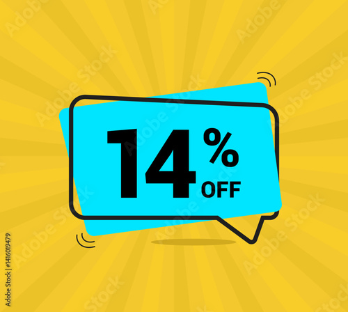 14% OFF sale. Coupon of Discount Price. Discount promotion. Banner for One percent off offers. Yellow and blue Design Template Concept. Vector illustration.