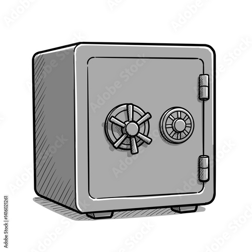 Safe Box Sketch Icon. Monochrome design. Financial security, valuables storage concept. Banking symbol, asset protection graphic, secure deposit illustration