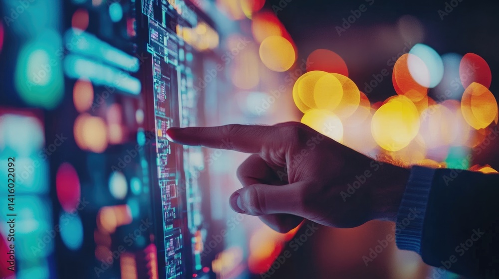working hands of controller with data base from Scada system on computer screen.