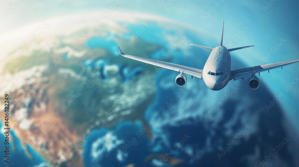 Fototapeta premium Aeroplane soaring through atmosphere offering a breathtaking global journey view