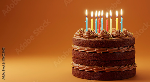 Obraz na płótnie Delicious Chocolate Birthday Cake Aglow with Candles, Festive Treat for Celebrations, Social Media Ready w salonie