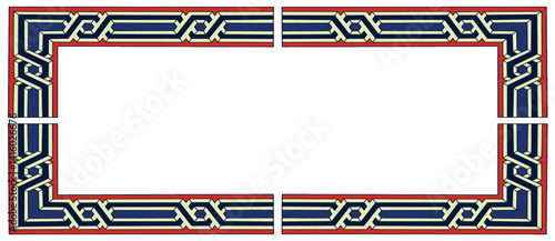 Intricate Ornamental Frame Design: A captivating geometric design, showcasing an elaborate ornamental frame with interlaced patterns and rich colors, adding an elegant touch to any creative project.