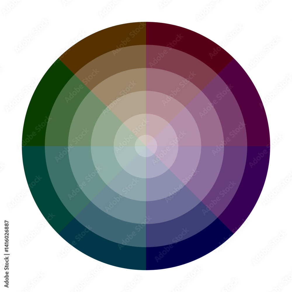 Muted color wheel. Circular gradient palette. Spectrum tone variation. Vector hue circle.