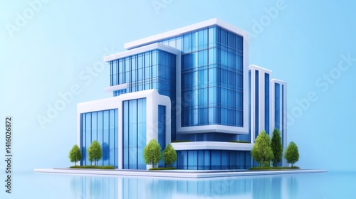 Wallpaper Mural Modern glass office building, city skyline, reflection, blue backdrop, architectural design Torontodigital.ca