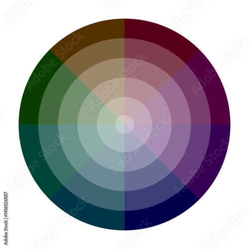 Obraz na płótnie Muted color wheel. Circular gradient palette. Spectrum tone variation. Vector hue circle. w salonie
