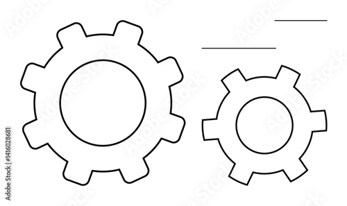 Two outlined gears of different sizes symbolizing collaboration, process optimization, and functionality. Ideal for engineering, teamwork, productivity, innovation, automation, strategic planning