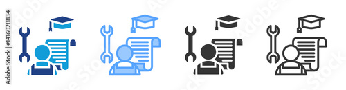 Apprenticeship icon set multiple style collection