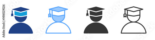 Students icon set multiple style collection