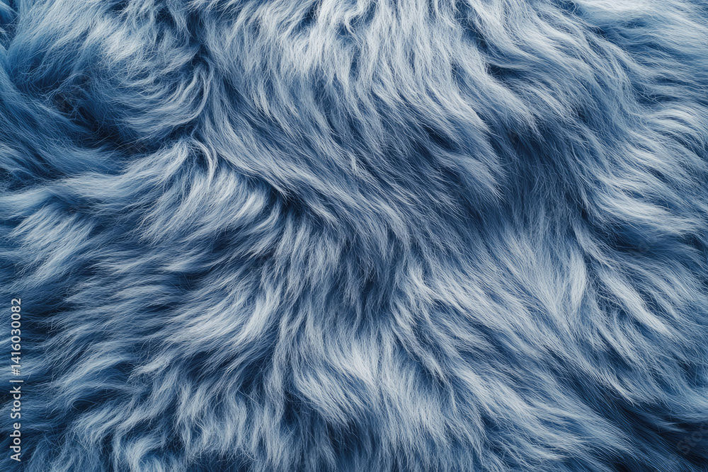 Obraz premium blue fur texture top view. blue sheepskin background. fur pattern. texture of blue shaggy fur. wool texture. sheep fur close up