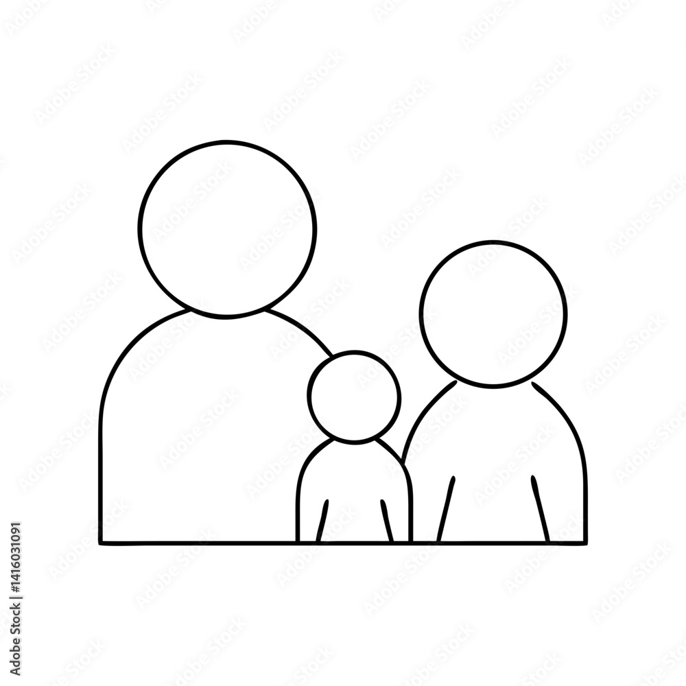 Family illustration with parents and child, minimalist style, black and white, perfect for family and relationships themes Family illustration with parents and child, minimalist style, black and white, perfect for family and relationships themes