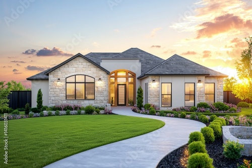 A large house with a long driveway and a walkway leading to it