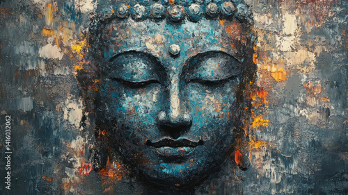 Fototapeta Naklejka Na Ścianę i Meble -  abstract buddha face oil painting for meditation art on textured background. concept buddha, face, oil painting, meditation art, textured background