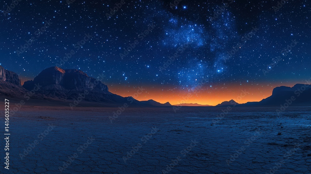 A breathtaking panorama of the night sky dotted with stars over the desert