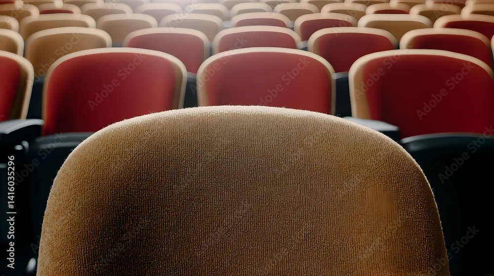 Obraz premium Empty theater seats anticipation and relaxation in a plush cinema setting