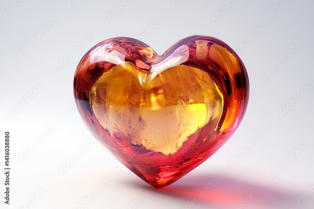 A vibrant, glossy heart, with amber-orange hues within a translucent red exterior A vibrant, glossy heart, with amber-orange hues within a translucent red exterior