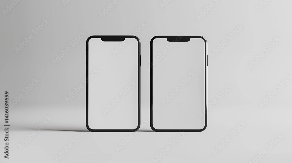 A front-facing a different design mockups of a smartphone with a plain white background and a plain white display, Generative AI illustrations. A front-facing a different design mockups of a smartphone with a plain white background and a plain white display, Generative AI illustrations.