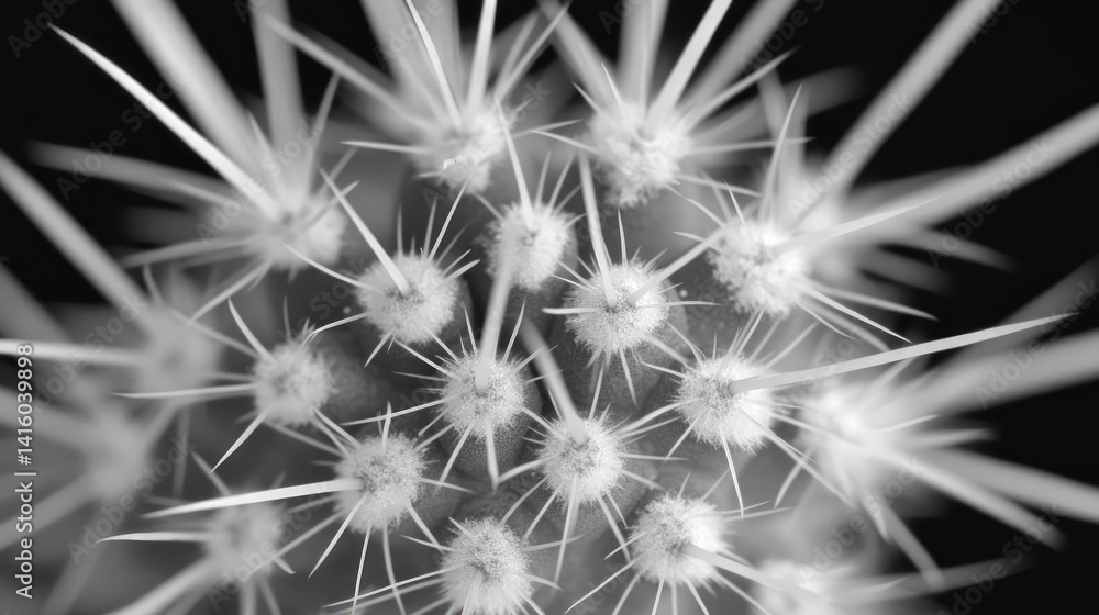 Obraz premium Close-up monochrome cactus spines, desert background, botanical print
