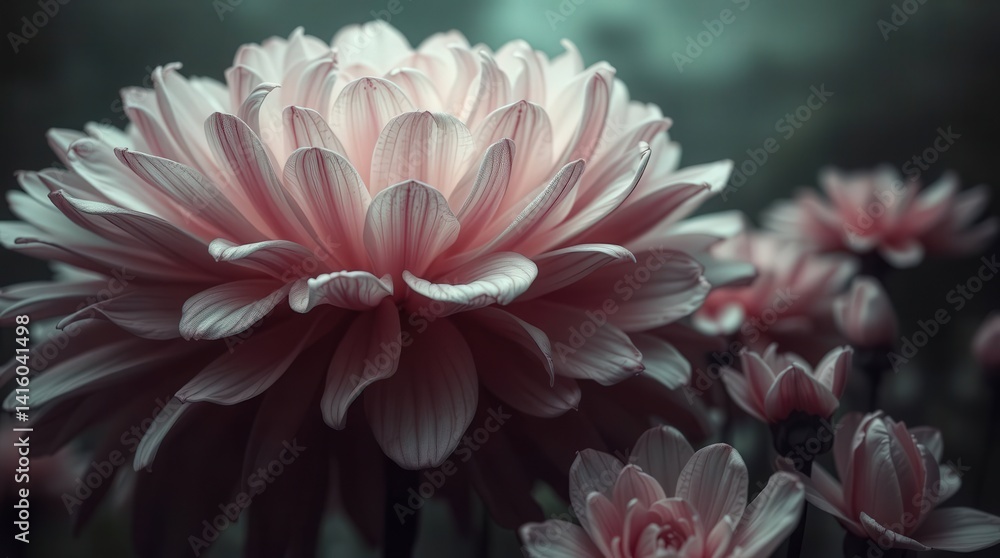 Obraz premium Close-up of blooming pink dahlia in soft light.