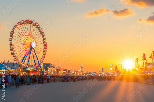 name : oktoberfest at sunset, p : the oktoberfest grounds at sunset