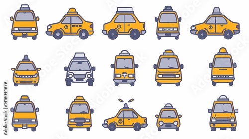 A taxi set icon, taxi mobile application or ordering taxi online from smartphone concept illustration, Generative AI illustrations.