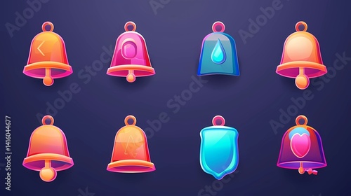 A notification bell icon set, Incoming inbox message, ringing bell, reminder or subscriber sign for apps, smartphone, alarm alert, Generative AI illustrations.