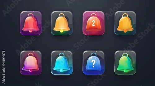 Obraz na płótnie A notification bell icon set, Incoming inbox message, ringing bell, reminder or subscriber sign for apps, smartphone, alarm alert, Generative AI illustrations. w salonie