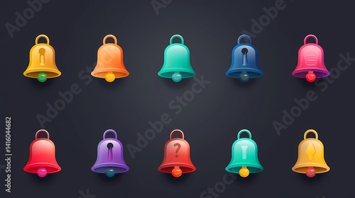 Obraz na płótnie A notification bell icon set, Incoming inbox message, ringing bell, reminder or subscriber sign for apps, smartphone, alarm alert, Generative AI illustrations. w salonie