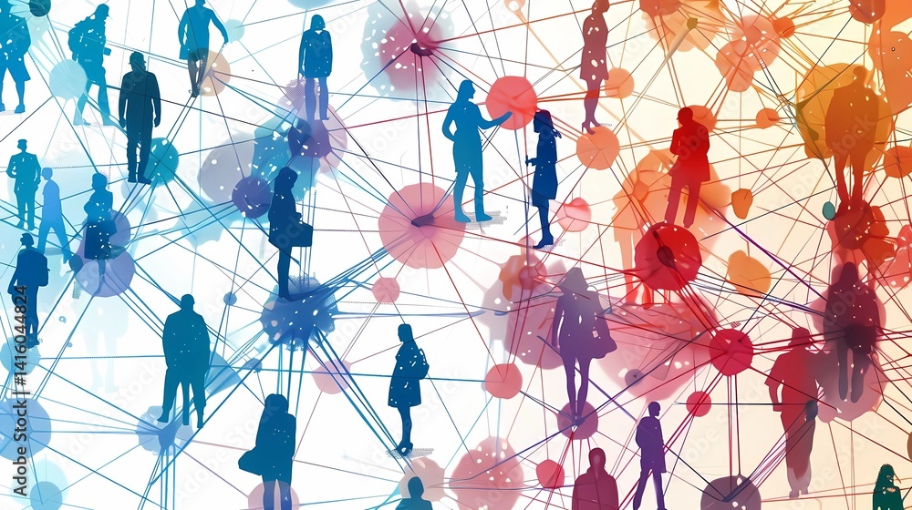 A graph overview of diverse people relations, Generative AI illustrations.
