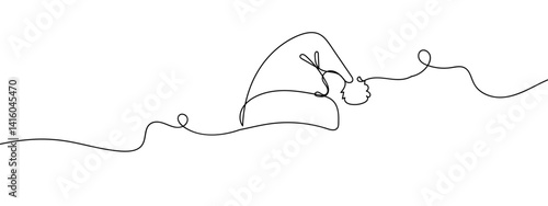 Continuous line, Santa Claus hat, Christmas line art vector illustration with background editable stroke.