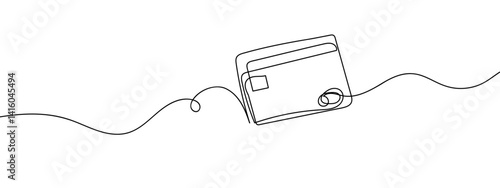 continuous line credit card line art vector illustration with background editable stroke.