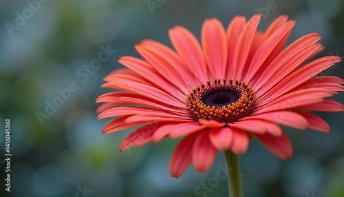 Obraz na płótnie Gerbera bloom in vivid coral on a tranquil bokeh background showcase w salonie