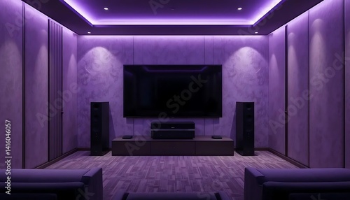 Obraz na płótnie Luxury home cinema interior setup with violet ambient lighting design w salonie