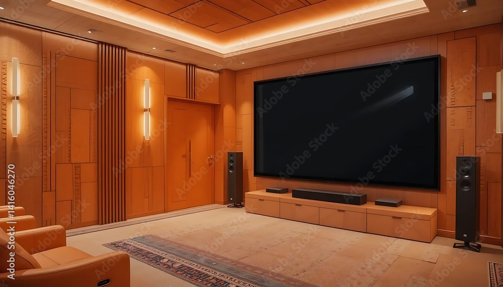 Opulent home theater room showcasing a large screen and immersive audio system