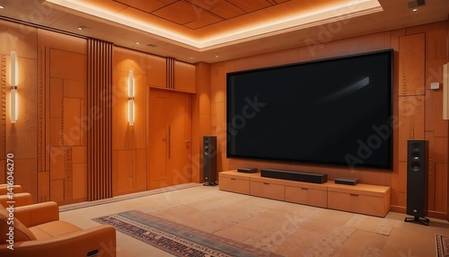 Obraz na płótnie Opulent home theater room showcasing a large screen and immersive audio system w salonie