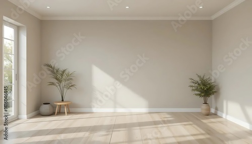 Obraz na płótnie Serene minimalist interior featuring natural light and calming plant life w salonie