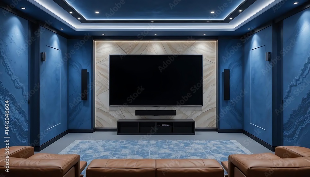 Sophisticated home theater interior with a large television and luxurious accents