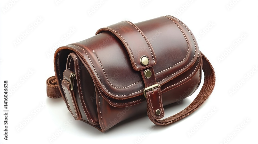 Brown leather crossbody bag studio shot, white background, fashion accessory Brown leather crossbody bag studio shot, white background, fashion accessory