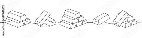 Set of gold bars stack one line continuous drawing. Money investment and finance. Vector illustration.