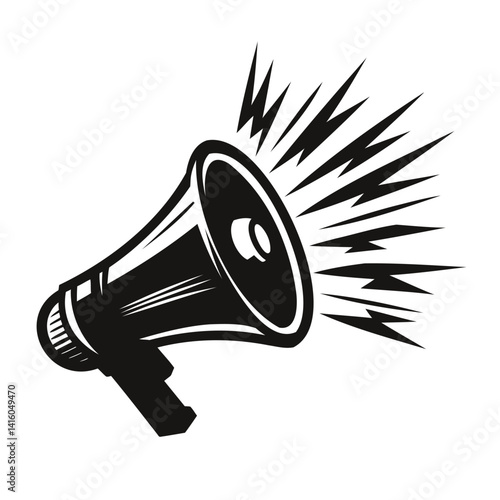 Black and white illustration of a megaphone.