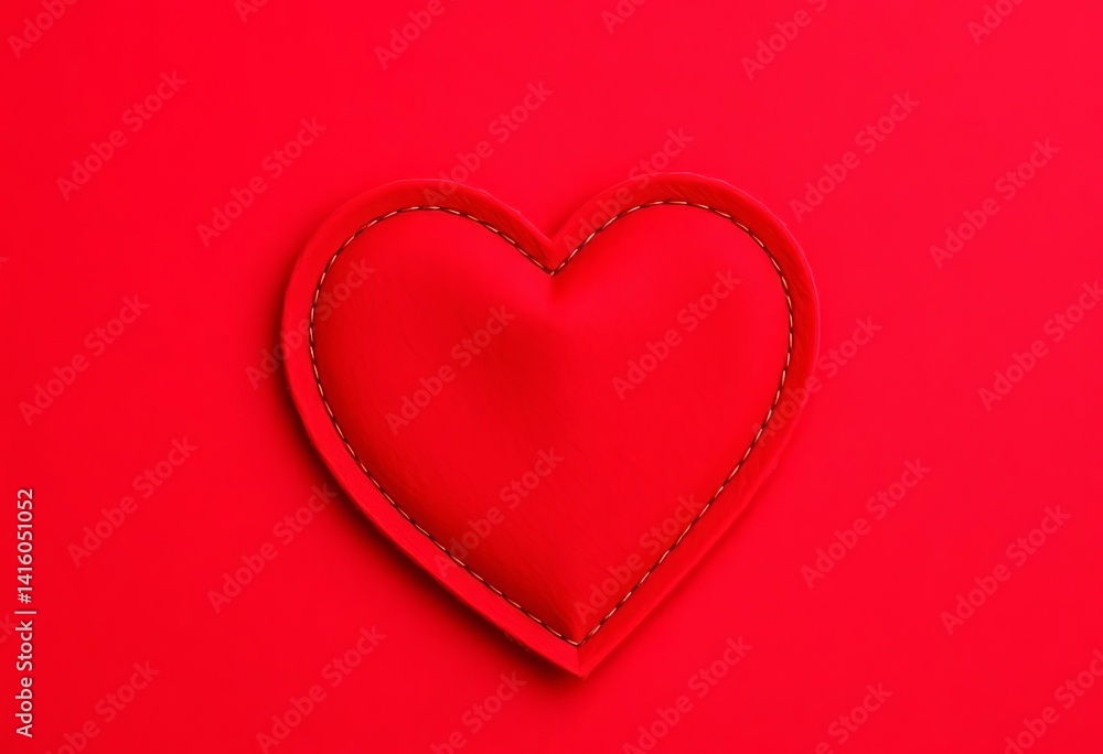 Red felt heart on red felt background, textured fabric backdrop, herz, amor Red felt heart on red felt background, textured fabric backdrop, herz, amor
