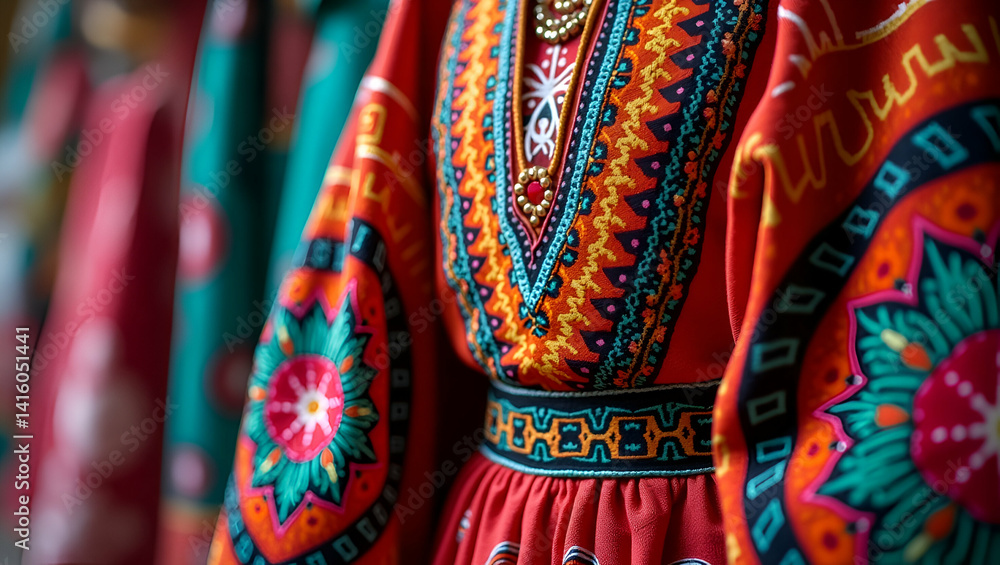 Authentic Mexican Traditional Costume: Handcrafted Details & Vibrant Colors Celebrating Cultural Heritage - Stock Photo Concept with Intricate Textiles & Empty Space for Customization Authentic Mexican Traditional Costume: Handcrafted Details & Vibrant Colors Celebrating Cultural Heritage - Stock Photo Concept with Intricate Textiles & Empty Space for Customization