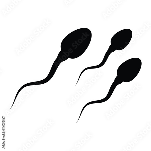Sperm cells vector icon. Black silhouette spermatozoa illustration for fertility, reproduction, pregnancy or medical design.