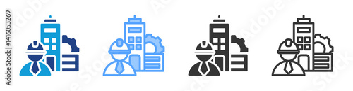 Civil Engineering icon set multiple style collection