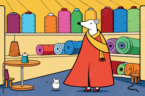 Vibrant tiny room with colorful fabrics and sewing supplies, featuring shelves filled with spools of thread, perfect for a sewing studio